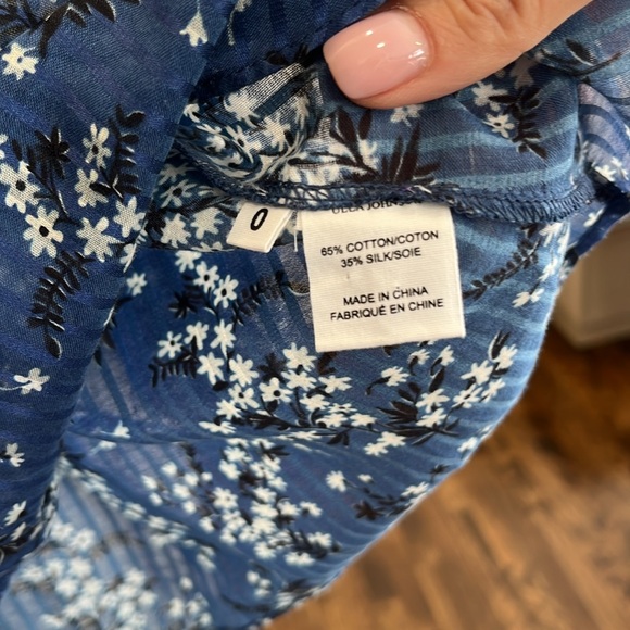Ulla Johnson Manet Floral Print Cotton & Silk Blouse Navy White Ruffle Blue - Picture 4 of 4